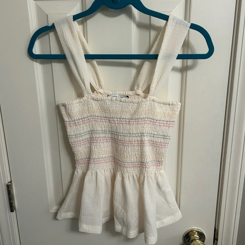Madewell Texture & Thread Rainbow Smocked Peplum Tank Top Cream Small